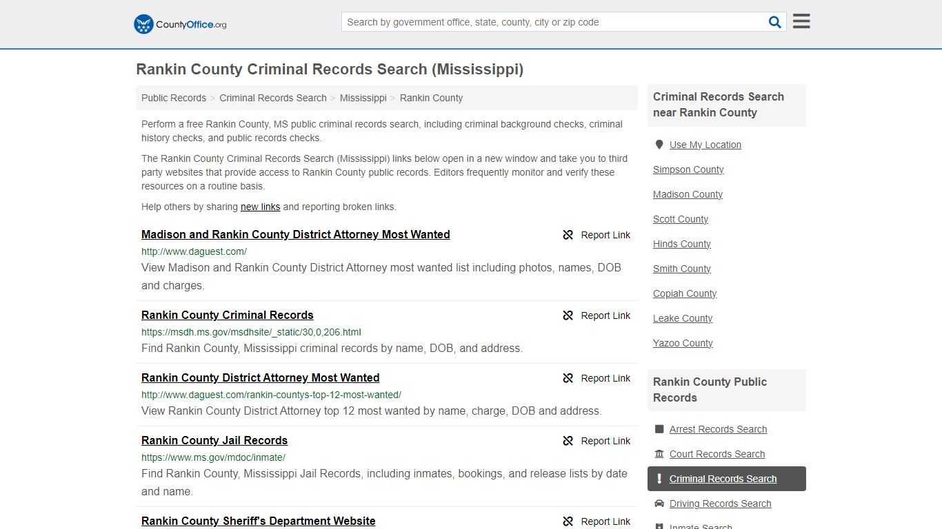 Rankin County Criminal Records Search (Mississippi) - County Office